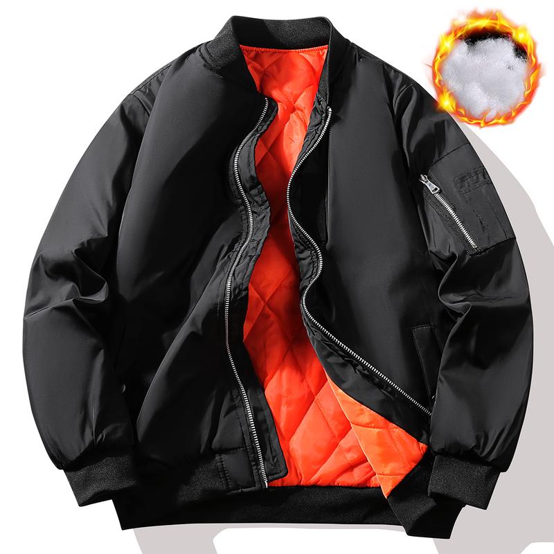 Men'S Vintage-Inspired Thickened Bomber Jacket -  LongSleeve, Zip-Up, Casual Style with Pockets, Winter, Casual Outerwear | Vintage Bomber Jacket , Men Winter Jacket For Men High Quality, Men Winter Coat ForMen, Winter Jacket Men, Jacket For Men