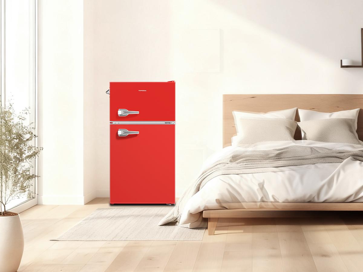 BANGSON Retro Fridge 3.2 Cu.Ft Mini Refrigerator with Double Door & Freezer Adjustable Thermostat Energy-Efficient LED Light Red Household Appliance Gift idea Christmas Gift