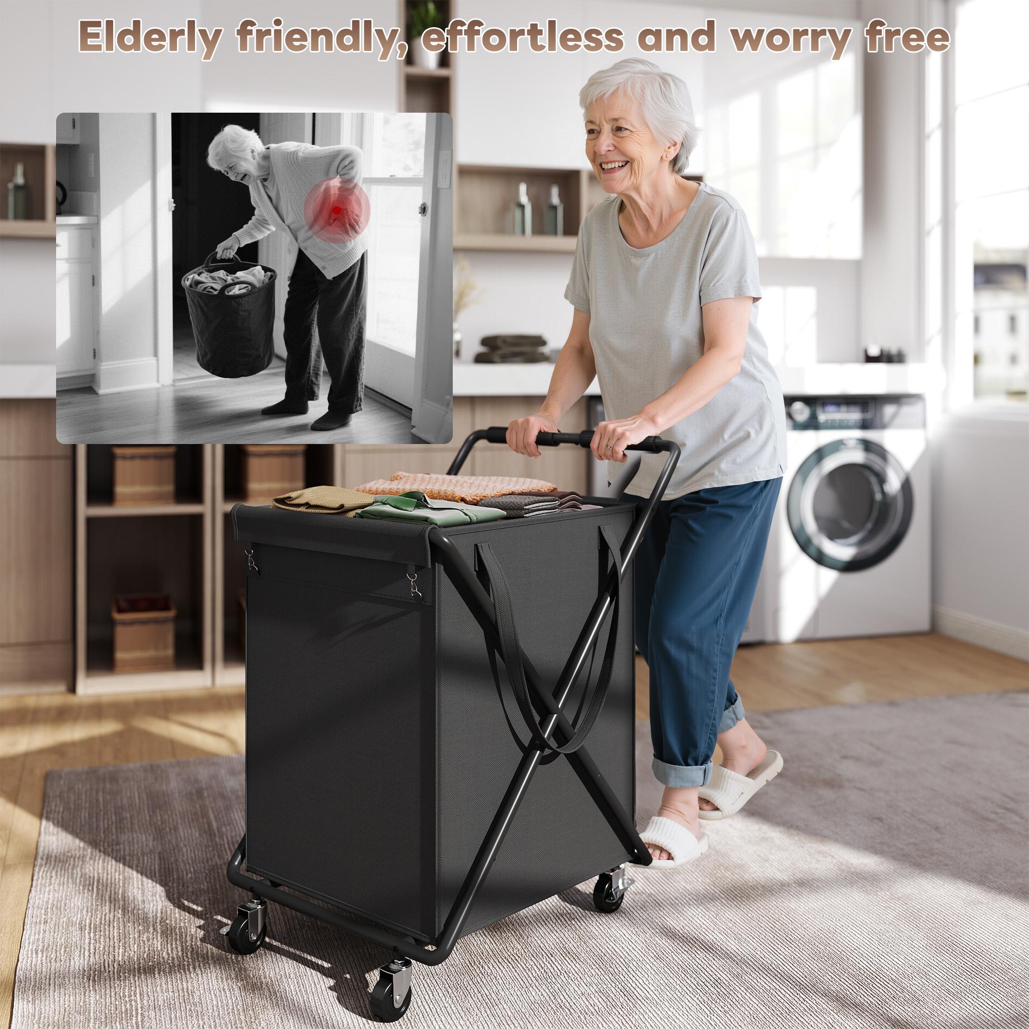【Sturdy & Smooth】Raybee 170L/45 Gallons Laundry Basket With Wheels & Laundry Detergent Pocket,Extra Large Laundry Hamper for Home&Laundryroom,EZ move 100+ Clothes in 1 Trip!Washable BAG,No Sweat odors
