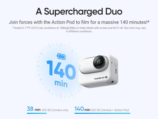 Insta360 GO 3S - 128 GB 4K Tiny Portable Vlogging Camera, Hands-Free POVs, Mount Anywhere, Stabilization, 140 Min Battery Life, 10m Waterproof, Apple Find My, Pet POV