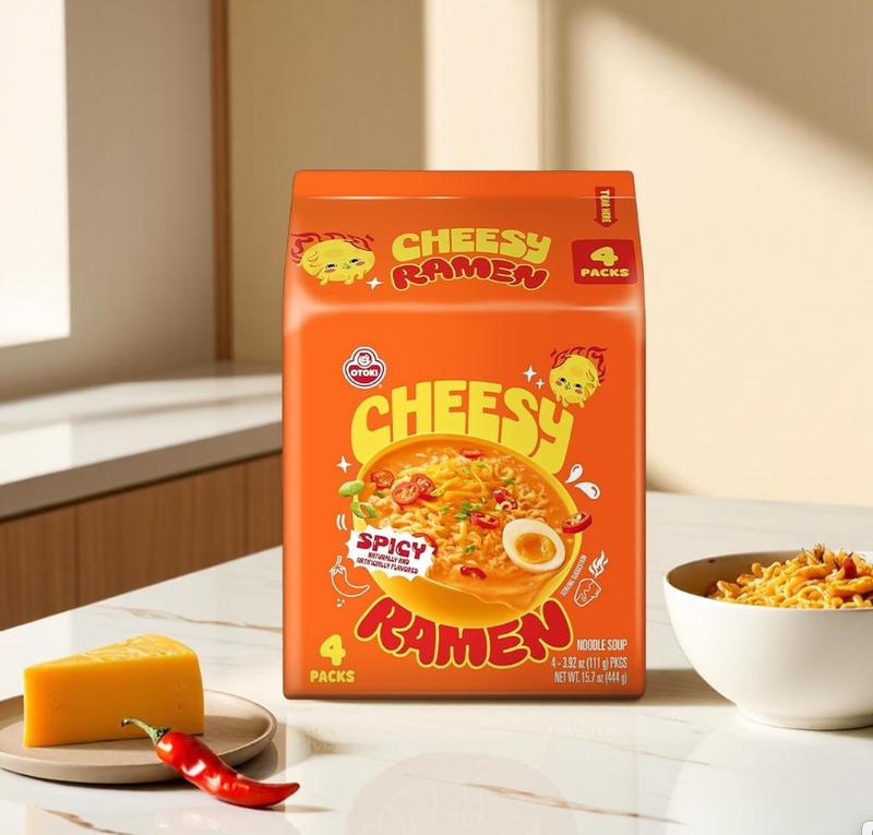 OTTOGI OTOKI Cheesy Ramen Korean Instant Noodles 4 flavors to choose 4 Packs in Cheddar Flavor , Cheddar & Mascarpone Flavor, Spicy Chili & Cheddar Flavor, Spicy Cheddar & Mascarpone Flavor  Creamy & Savory Stir-Fry Ramen