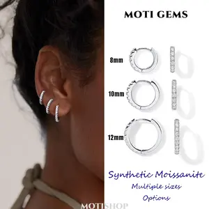 Post 3-Pair Small Gold Hoop Earrings Set | Mini Cartilage Helix Huggie Hoop Pack for Women Men Lab-Created Synthetic Moissanite D VVS1 Hypoallergenic Wedding Engagement Birthday Gift Anniversary Holiday Fine Jewelry 8mm 10mm 12mm