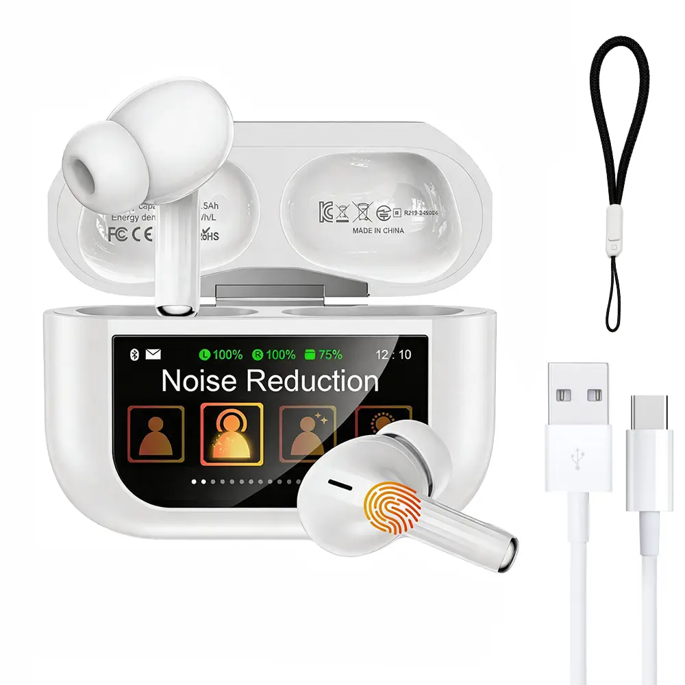 2026 New True Wireless Earbuds - Electronic Audio Headphones with Touchscreen Display, ANC Noise Cancelling, Bass Stereo Sound, Bluetooth 5.4, Low Latency, 48H Playtime, Ideal for Sports & Commute (Compatible with Android), Deep Bass Earbuds
