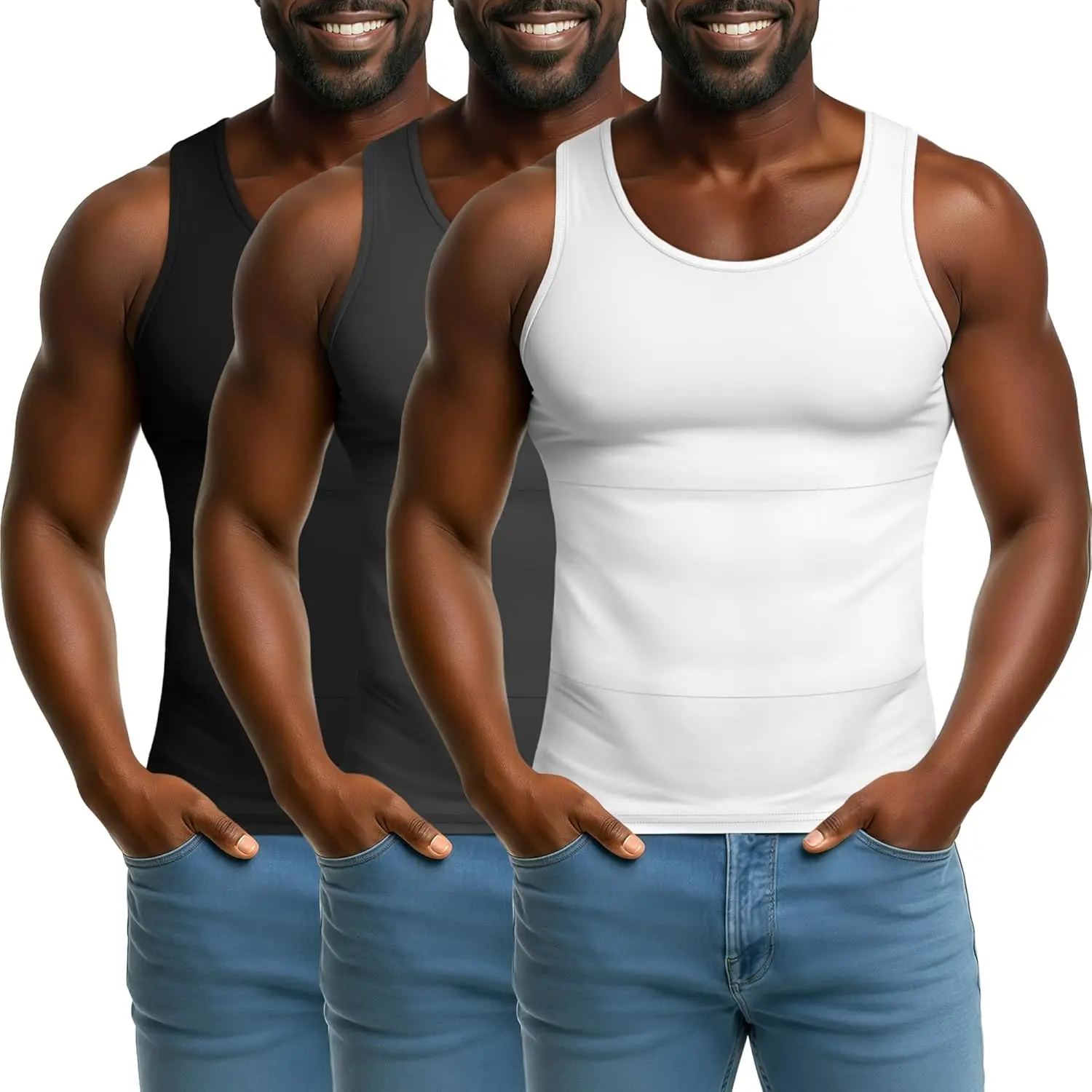 3/2/1 PACK Men Shapewear,Mens Compression Shirt, Double Abdomen Compression Vest,Body Shaper Workout Tank Top, Chest Tummy Control Shapewear,Men Sleeveless Undershirts,Breathable Underwear Menswear Fitness Gym Trainer Tank Tops,Fajas para hombre
