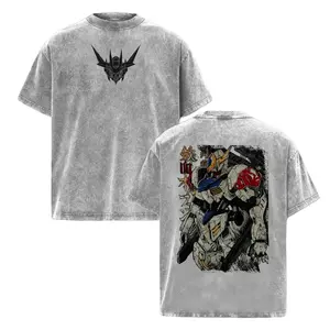 Gundam Barbatos Origin Retro Unisex Vintage Double Printed Heavyweight Cotton Oversized Wash Tee for Menswear Gym Workouts Daily Wear - Top