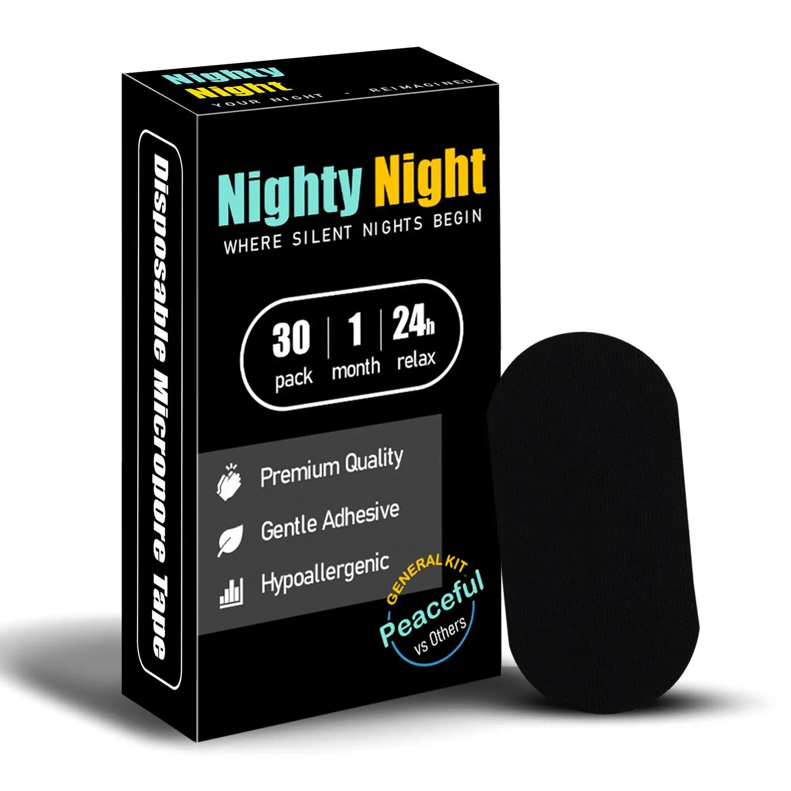 Nighty Night Micropore Mouth Tape for Sleeping 30 Strips per Pack Gentle Adhesion Easy Removal Multi-Color Options Breathable Hypoallergenic Anti Snoring Patch for Men Women Healthcare Aid