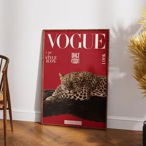 Vogue Leopard Poster, Red Poster, Leopard Prints, Leopard Wall Art, Vogue Print, Red Vogue Poster, Poster Decor Pirnt
