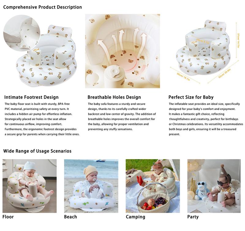 Inflatable Baby Seat for Infants & Kids 3+ Months – Soft, Durable & Ergonomic Support Chair with Built‑in Air Pump and Quick Deflate, Perfect for Summer Outings, Tummy Time, Travel & a Cute Baby Shower Gift for Your Baby Newborn