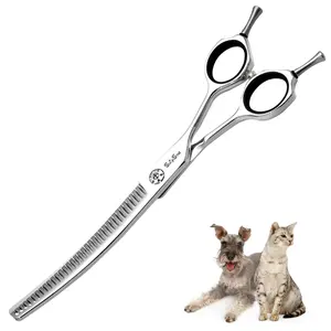 SnipStar 7inch Pet Curved Chunker, 35 Teeth Fishbone Shears with Safety Tip, VG10 Steel Dog Grooming Scissors, 15 Degree Bend Professional Dog Cat Hair Cutting Trimming Scissors for Pet Groomer or Home Use, 45% Thinning Rate Thin Shear