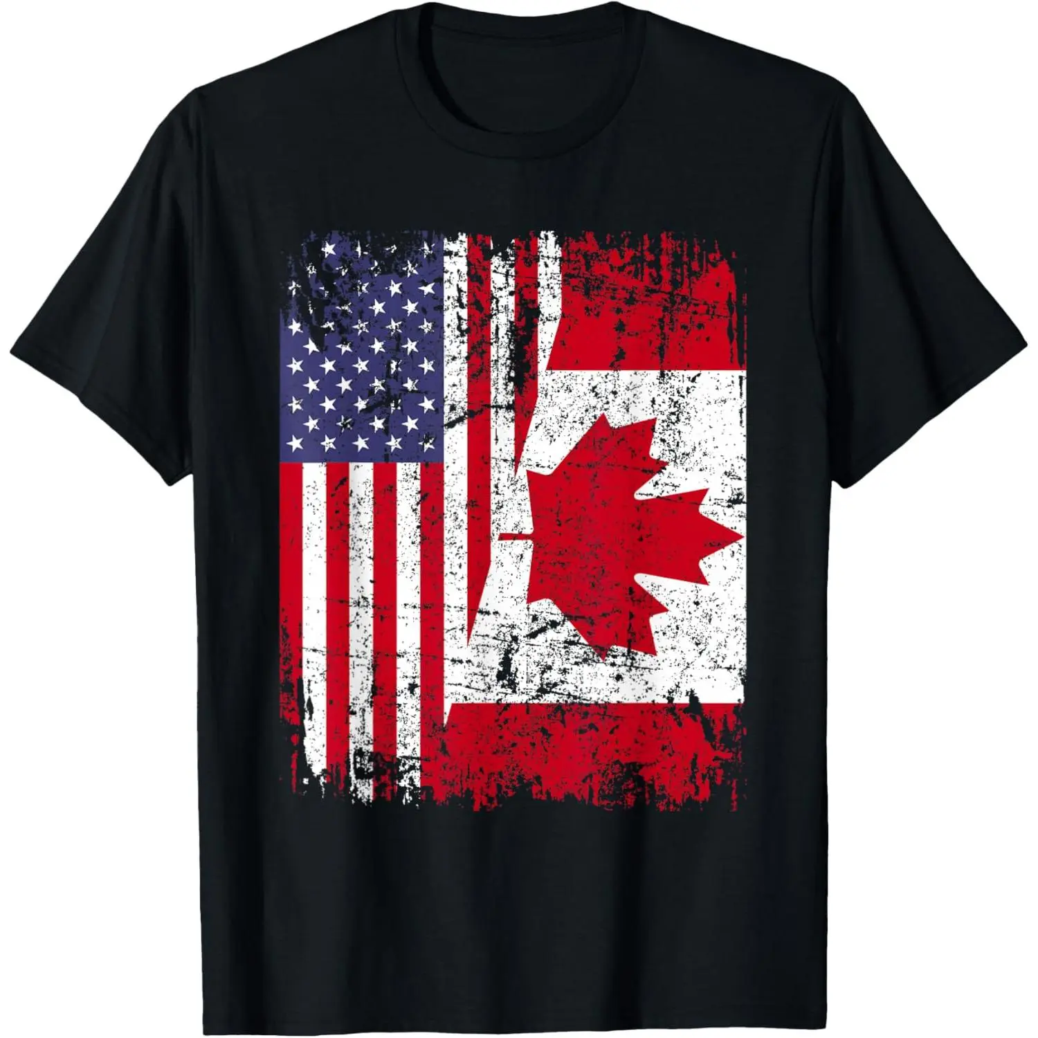 Canadian Roots | Half American Flag | Canada T-Shirt Pure Cotton Graphic Tees Menswear Top: Gifts for Men & Women