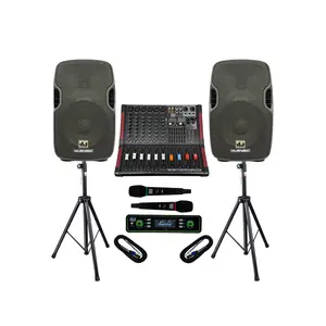 MUSYSIC MU‑PAS12 Complete PA System – Powered 6‑Channel Mixer, Dual 12" Speakers, Wireless Mics, Stands, and Cables