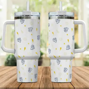 LA Rams Tumbler 40oz With Handle, Los Angeles Football Fan Cup, Blue Gold Insulated Stainless Steel Travel Mug, Game Day Gift