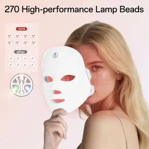 Rechargeable Colorful LED Facial Mask LED Light Therapy Face & Neck Mask - Facial Skin Care Device - Red Light Therapy for Face Set, Led Mask Light Therapy for Face, Light 850nm and Red Light 630nm, White