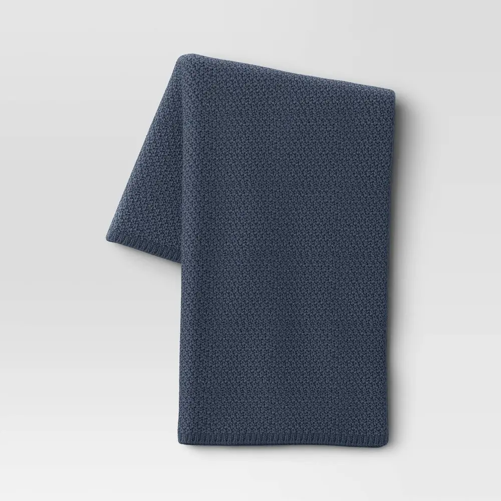 Oversized Recycled Knit Throw Blanket Blue - Threshold: Midweight Machine Washable Cozy Home Accessory