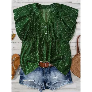 【Plus Size】 All Over Print Woven Shirt, Casual Elegant Top for Women, Women's Plus Clothing for Summer, Blouse