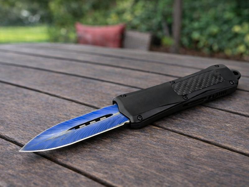 8.2-Inch Portable Utility Knife - High Performance D2 Steel & G10 Handle, Blue Feather Texture Design, Lightweight Tool for Camping & Home Projects, Perfect Holiday Gift