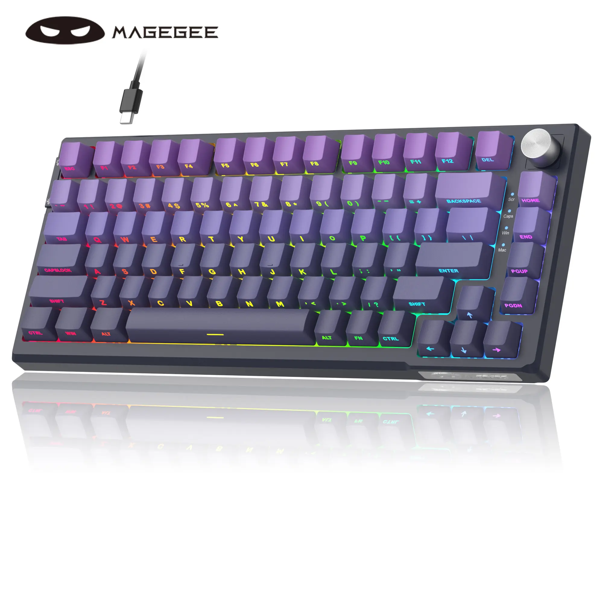 MageGee Sky81 Hot-Swappable Mechanical Gaming Keyboard - 75% Layout 83-Key Wired, Gasket Structure, Pre-Lubricated Custom Shafts, 5-Layer Noise Reduction PBT 2-Color Injection Keycaps, RGB Lights, Space-Saving Gaming Keyboard, Hot Swappable Keyboard