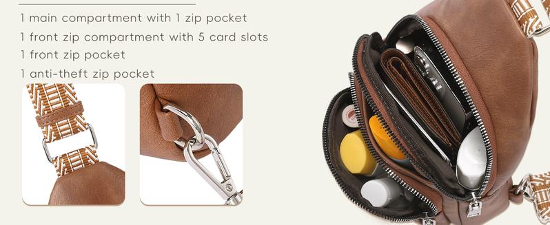 CLUCI HolidayHaul Small Sling Bag for Women and men, Vegan Leather Fanny Pack Crossbody Bag with Guitar Strap, Multi Pockets, Zipper Closure