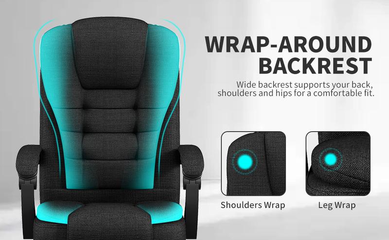 SITMOD Fabric Office Task Chair- Computer Ergonomic Desk Chair- High Back Executive Chairs Height Adjustable with Footrest Lumbar, 360° Swivel Gaming Office Desk Chair with Flip-up Armrest for Adult