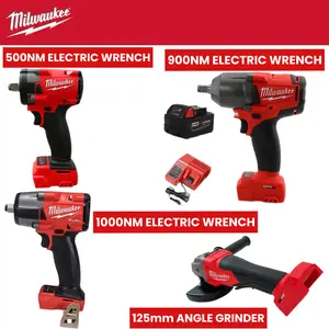 Milwaukee M18 Cordless Power Tools,500/900/ 1000Nm Electric Wrenches 、 125mm Angle Grinder, Designed For Professional Tradespeople In Construction, Automotive Repair, And Heavy-Duty Maintenance, Delivers High Torque Fastening, Precision Grinding