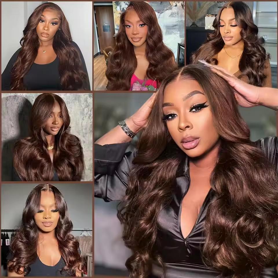 Chocolate Brown Body Wave 13X4 Lace Wig 180 Density Brazilian Colored Body Wave 13X6 Hd Transparent Lace  Human Hair Wig For Women Real Human Hair Natual Hairline