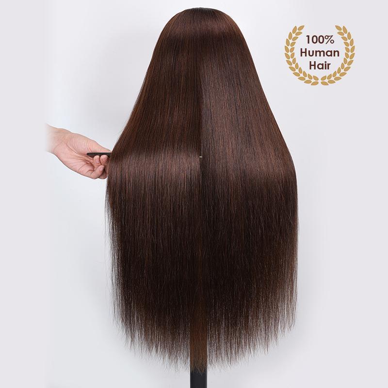 Pizazz Hair #4 Chocolate Brown Straight Glueless Wigs 13x6 HD Transparent Lace Frontal Wigs Human Hair Pre Plucked Natural HairLine With Drawstring