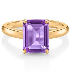 Gem Stone King 10K Yellow Gold Gemstone Birthstone Solitaire Engagement Ring | 9X7MM Emerald Cut | Wedding Anniversary Promise Gold Ring For Women  | Available In Size 5, 6, 7, 8, 9