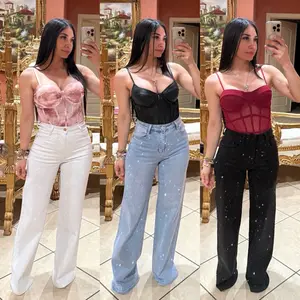 Anabel Rhinestone Wide Leg Jeans