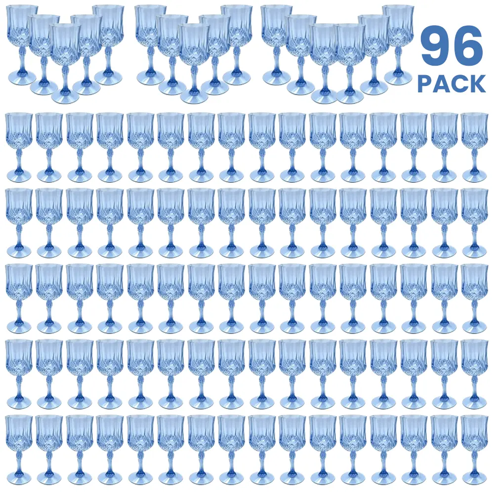 96-Pack 7oz Blue Stemmed Plastic Champagne Flutes - Stackable Lightweight Reusable Blue Drinking Glasses, Daily Home Supplies, Festive Party Supplies for Weddings, Birthdays, Evenings