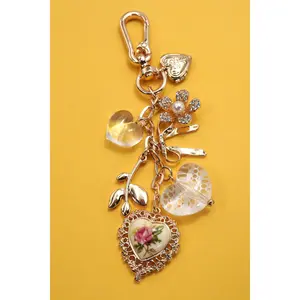 PORCELAIN LACE HEART FLORAL BAG CHARM