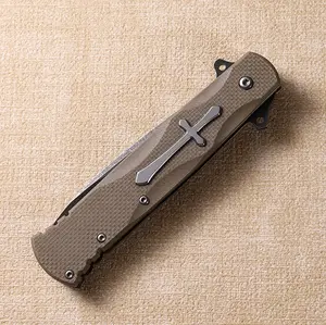 Classic Vintage Cross-Textured Folding Pocket Multi-Tool Knife, Textured G10 Handle EDC Cutting Tool, Ergonomic Non-Slip Textured Grip, Suitable for Collectors and Outdoor Enthusiasts, Top Gift Choice for Men