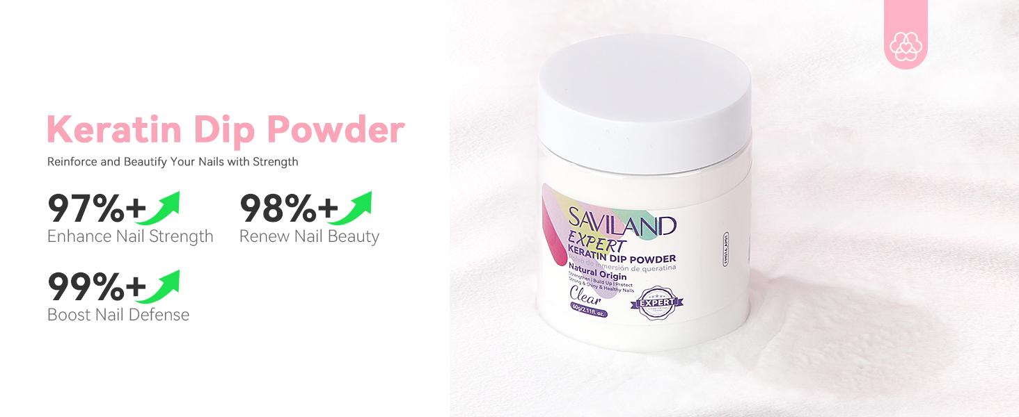 SAVILAND Clear Nail Dip Powder Kit Starter: 60g 2oz Kreatin Dip Powder Nail Liquids Dipping Powder Activator Base Top Coat Professional Dip Nail Kit Repair for French Manicure Salon Home DIY Nail Art