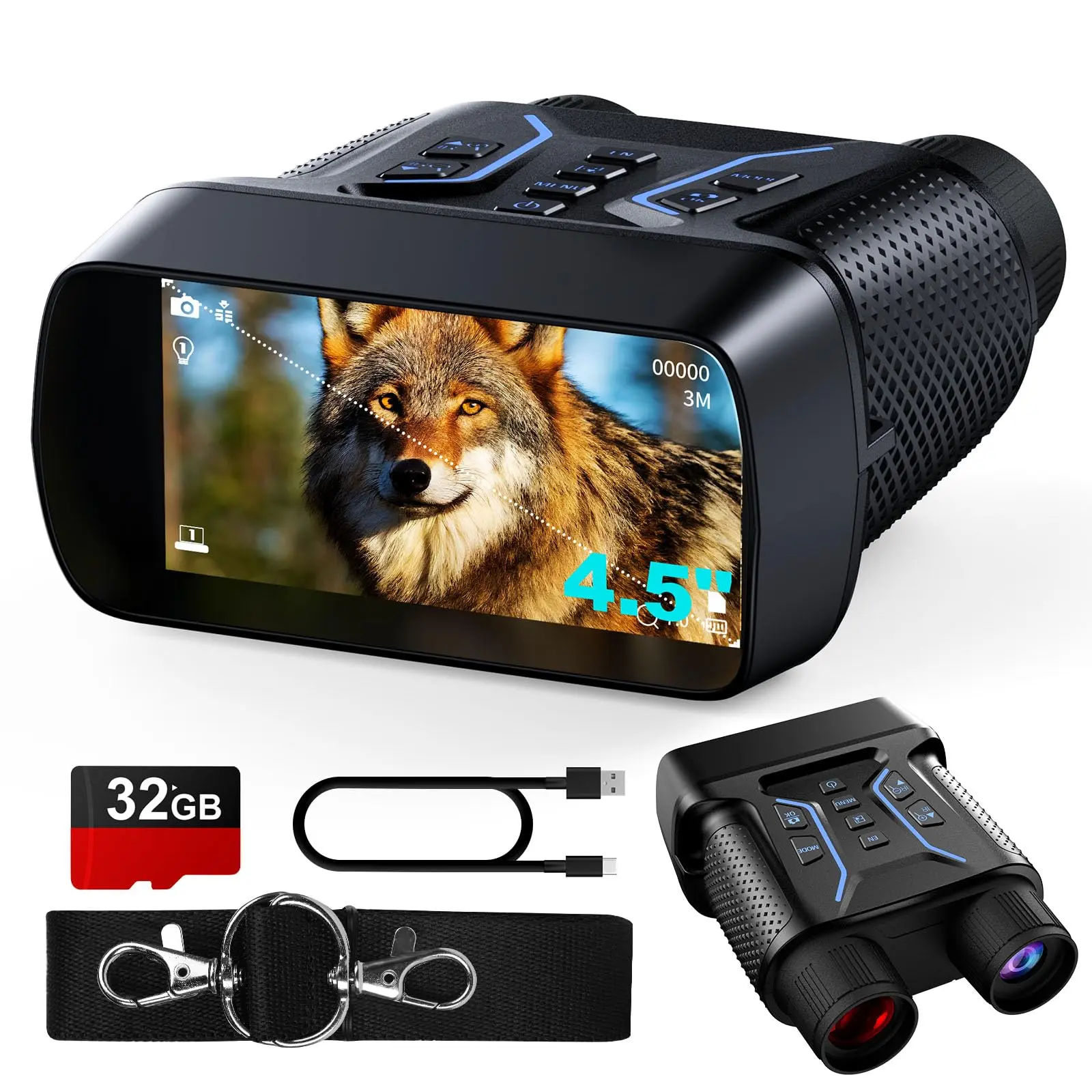 Night Vision Goggles, 4K UHD Video & 36MP Image Infrared Night Vision Binoculars with 4.5″ Screen, 4500mAh Rechargeable Battery, 32GB TF Card, 8X Digital Zoom for Camping