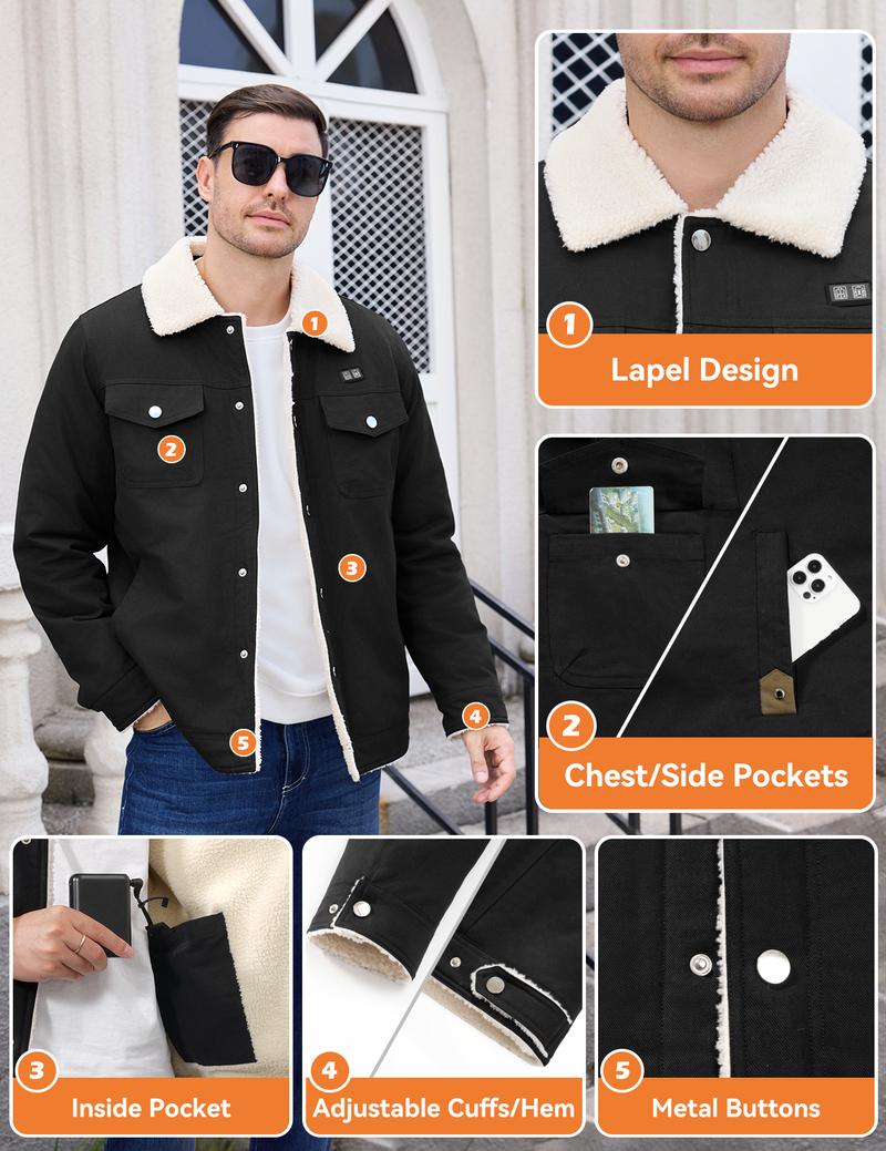 HEEKPEK Heated Jacket for Men with 18400mAh Long-Lasting Battery, 5-Zone Heated Sherpa Lined Coat for Outdoor