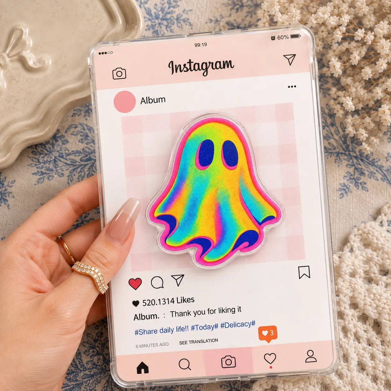 Spooky Cute Neon Rainbow Colorful Ghost Acrylic Phone Grip Mobile Stand
