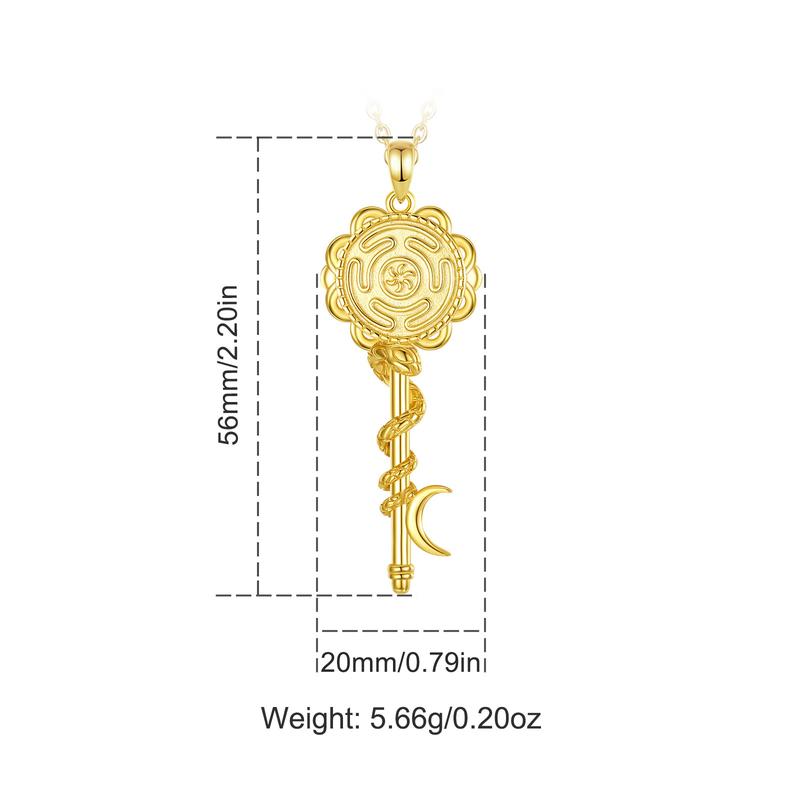 Eudora S925 Sliver Triple Moon Goddess Pendant, Hecate Key Necklace, Witchcraft Jewelry with Coiled Snake, Witchy Hekate Amulet, Spiritual Pagan Gift for Women
