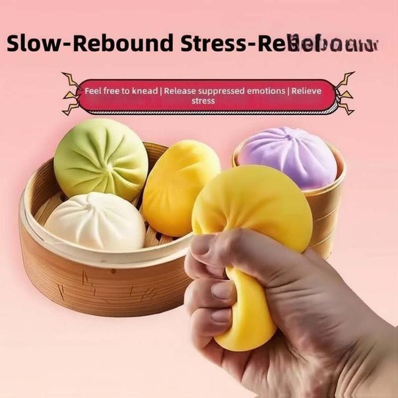 4 Pieces Colorful  Dumpling Stress Balls Fidget Sensory Toy, Relaxing Hand Toy, Steamed Bun Stretchy Desk Toy, Dumpling Steam Bun Stress Toy, Holiday Gift