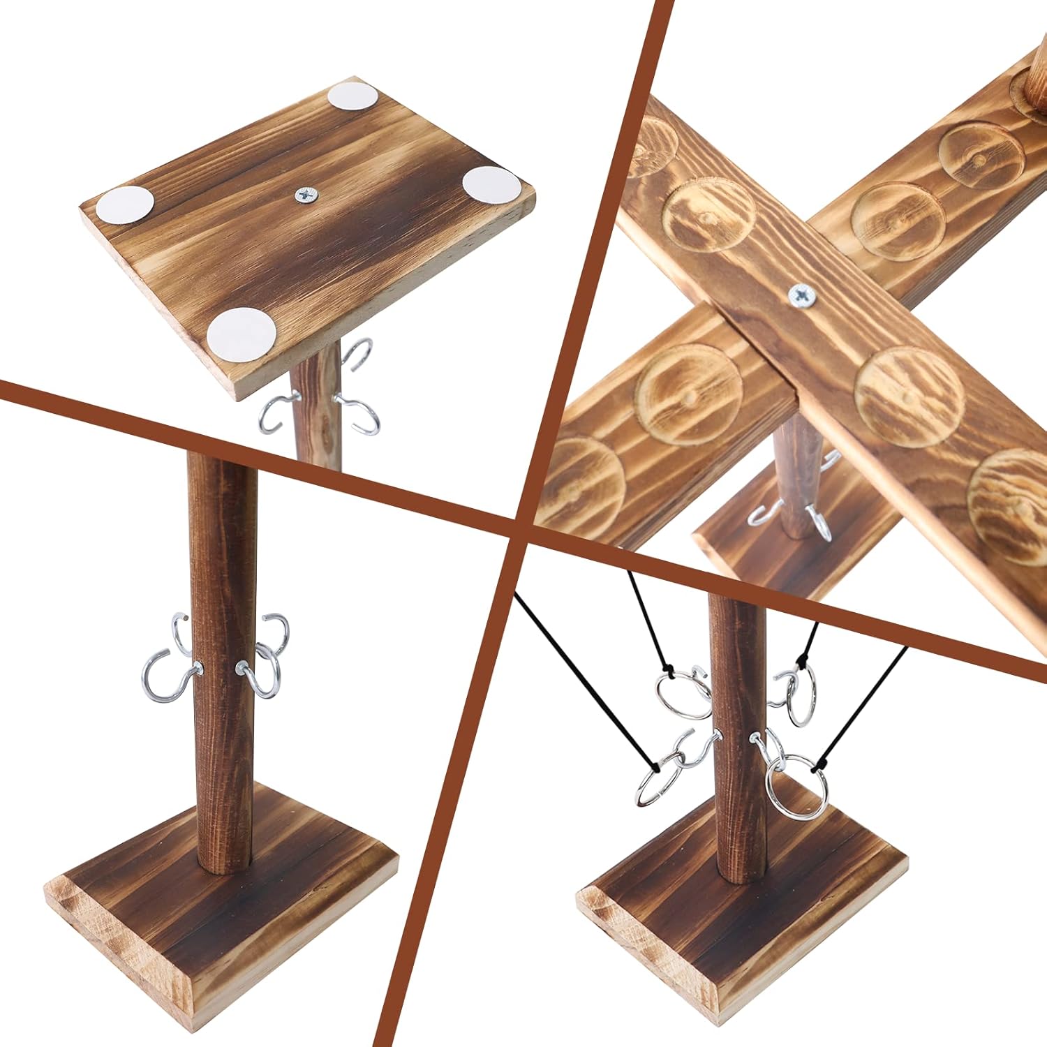 【Christmas gift】Wooden Ring Toss Game - 1PC Outdoor Party Throw Game with Wooden Hook & Rhythm Bracelet - Fun 2-4 Player PK Game for Family Reunions & Camping.