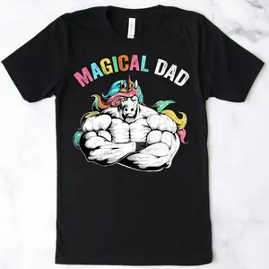 Magical Dad Unicorn T-Shirt – Funny Muscle Unicorn Dad Graphic Tee, Strong Father Humor Shirt, Cool Fantasy Unicorn Dad Shirt, Unique Gift for Dad Father’s Day Birthday