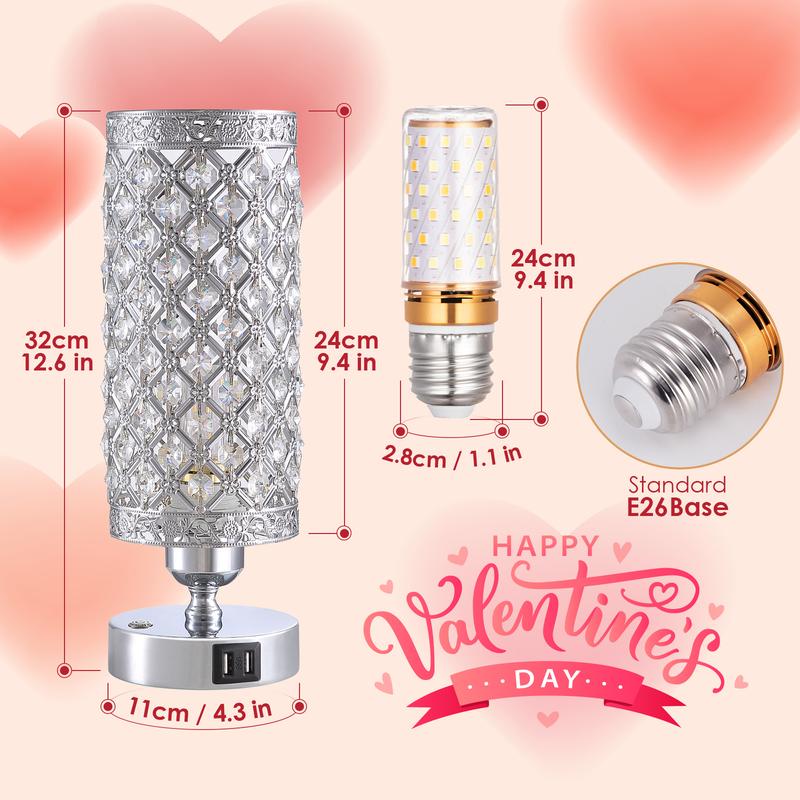 Yarra-Decor Crystal Bedside Table Lamp 3 Color Options Lamps for Bedroom Modern USB Nightstand Lamp with Crystal Shade Decorative Lamps for Living Room, Kids Room(LED Bulb Included) Lighting Home Springtok room stuff Christmas gifts Valentine's Day gifts