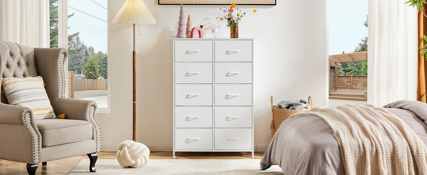 Tall Fabric Storage Tower Dresser with 10 Drawers and Wood Top for Bedroom Tall Fabric Storage Tower Dresser with 10 Drawers and Wood Top for Bedroom