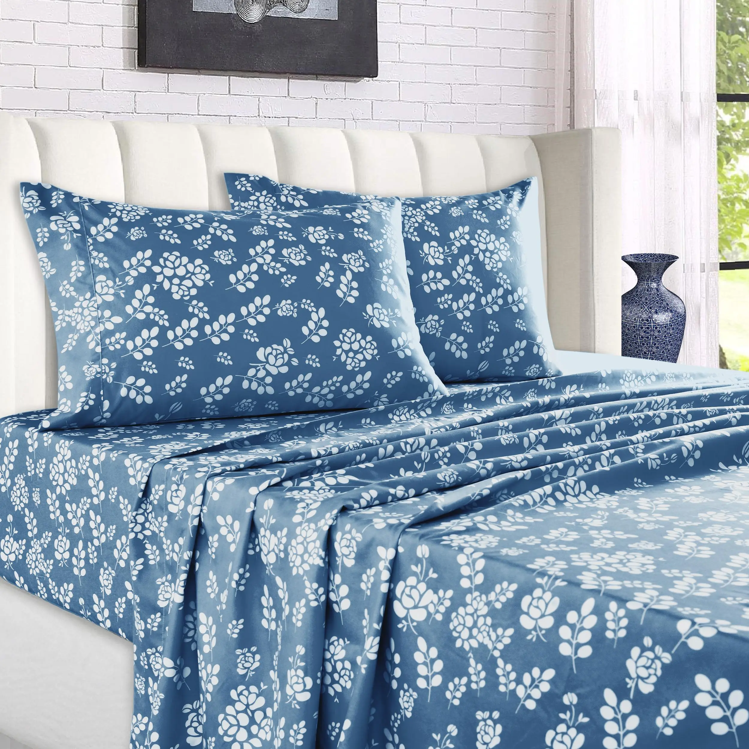 Lux Decor 4 Pc Floral Print Bed Sheets - Upto 16" Deep Pocket Sheets with Pillowcases - Elastic Fitting Comfy Breathable & Cooling Sheets - Floral King Bed Sheet Set - Hotel Luxury Sheets - Summer Gift Lux Decor 4 Pc Floral Print Bed Sheets - Upto 16" Deep Pocket Sheets with Pillowcases - Elastic Fitting Comfy Breathable & Cooling Sheets - Floral King Bed Sheet Set - Hotel Luxury Sheets - Summer Gift