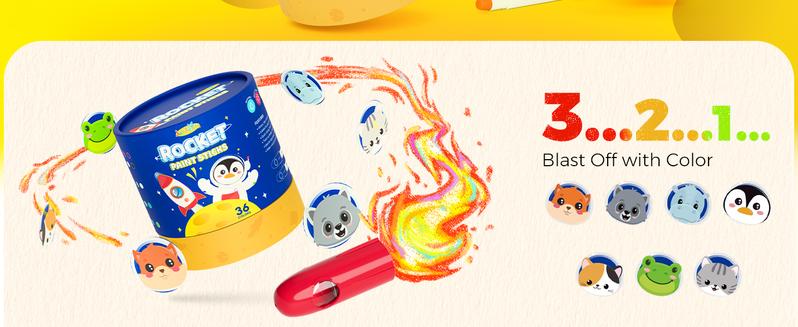 36Colors Rocket Tempera Paint Sticks with 120 PDF Coloring Pages, Quick Drying, Non-Toxic and Washable Paint Sticks for Kids and Students, Art Supplies for Drawing on Paper and Canvas,sketchbook Craft Projects  Creative Play Portable Storage