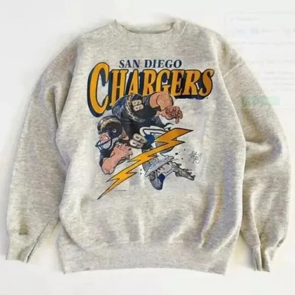 Vintage San Diego Chargers Football Unisex Ash Color Sweatshirt S-5Xl Reprint, Gift For Football Fans