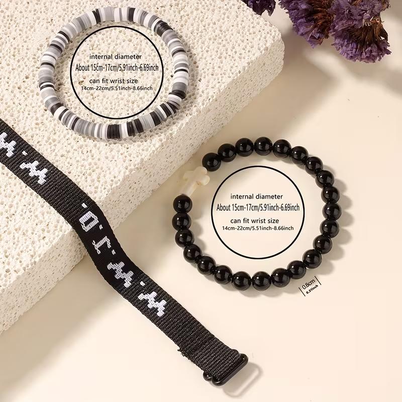 Christian Cross WWJD Bracelet Set, 3Pcs WWJD Braided Rope Bracelet Cross Crystal Beads Stretch Bracelets for Women & Men, Trandy All-match & Exquisite Jewelry for Birthdays Party Gifts