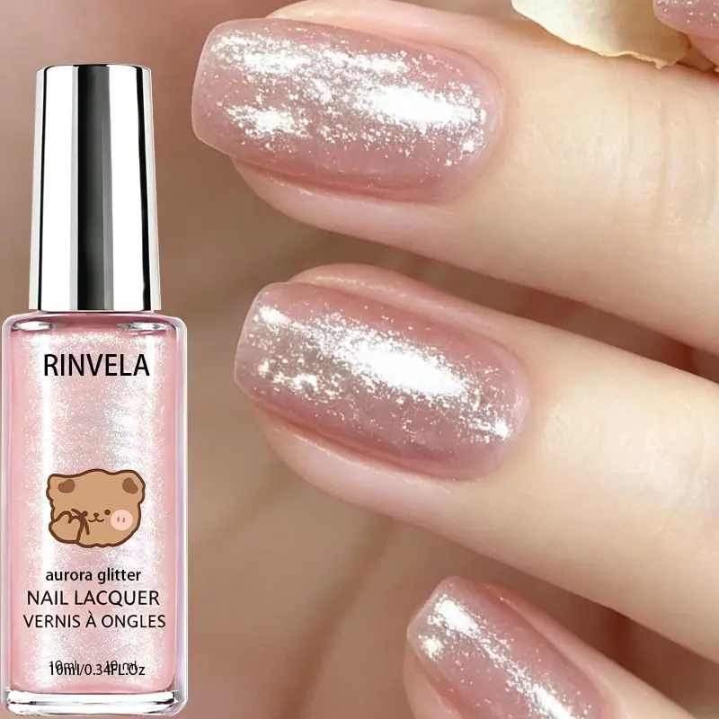 Women's Sheer Pink Silver Foil Glitter Nail Polish - Subtle Sparkle Lacquer for Elegant Party & Daily Use