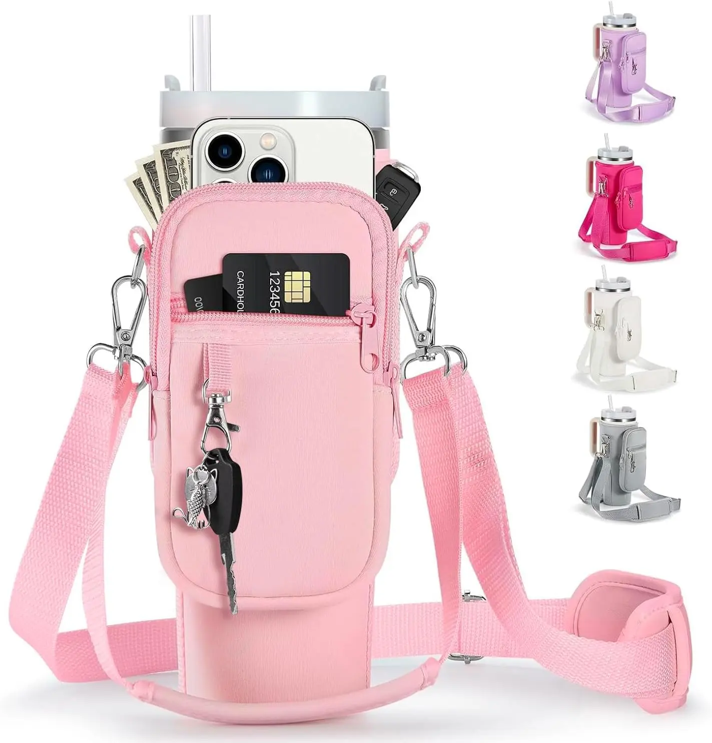 Water Bottle Carrier Bag for Stanley Cup, 40/30oz with Phone Holder Pockets ,Neoprene Water Bottle Cross-body Bag with Adjustable Shoulder & Hand Strap Stanley Cup Accessories