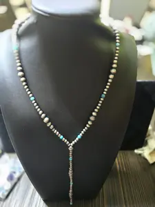 Navaho Pearls Lariat with Kingman Turquoise