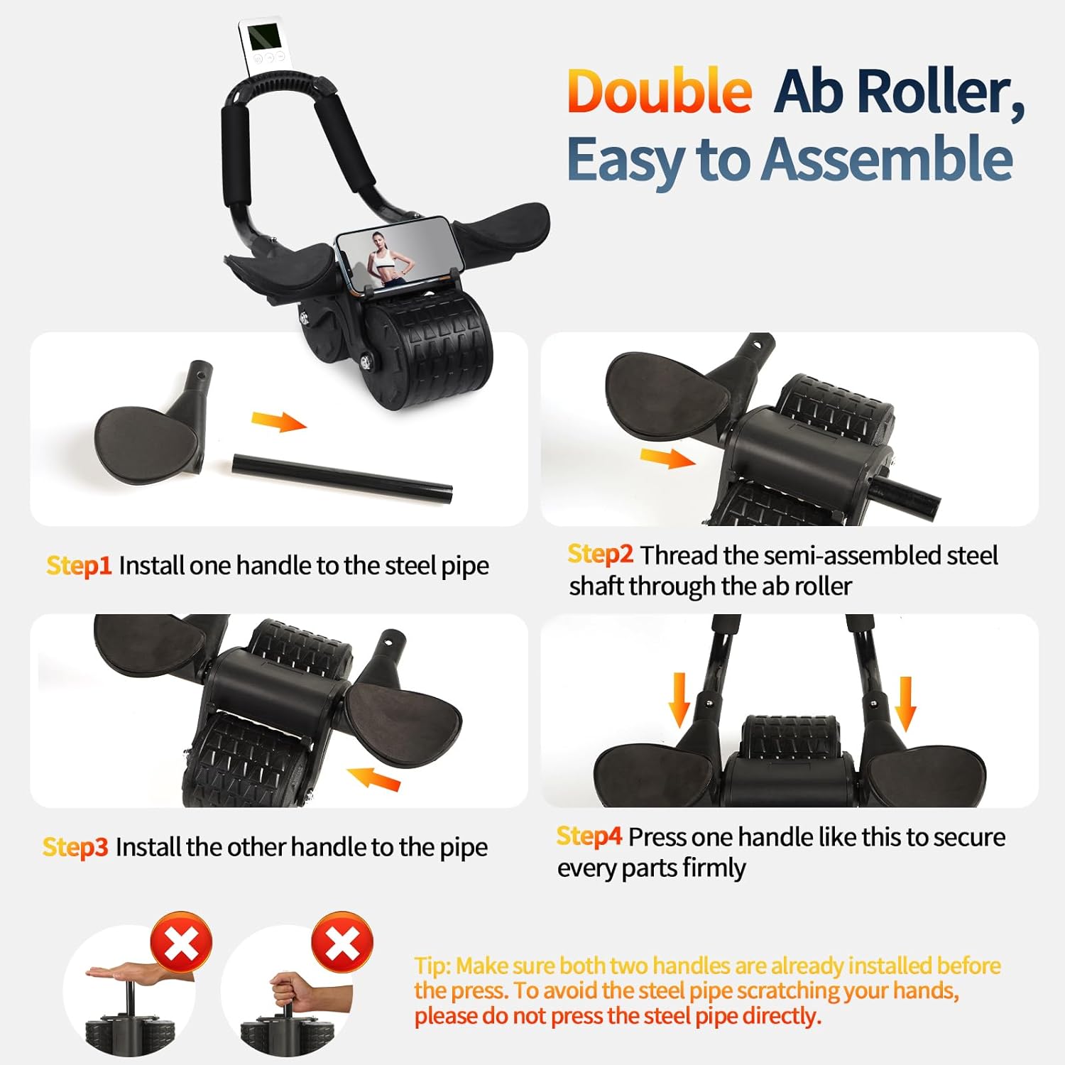 Upgraded Ab Roller Wheel with Timer & Knee Mat,Automatic Rebound Abdominal Wheel with Elbow Support Ab Workout Equipment for Strengthening Core Muscles Abs Exercise Roller for Women Men