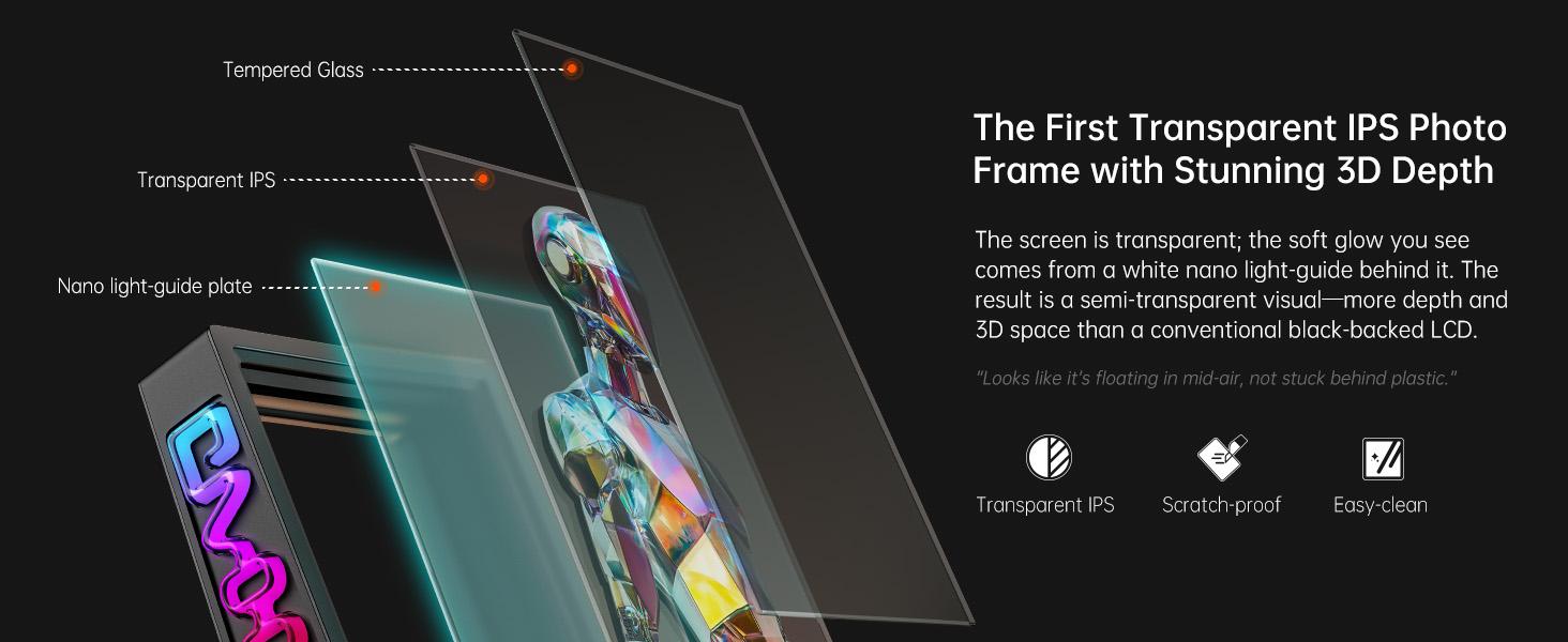 Divoom Times Frame-10.1" Digital Picture Frame Transparent IPS Desktop ornaments Smart Linux OS with RGB Light WiFi 64GB 400+Clock Faces Gift Mode Pixel Art Community Personalized Display